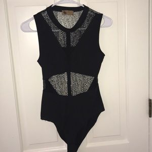 LF Katsumi Black Bodysuit with Mesh Detail